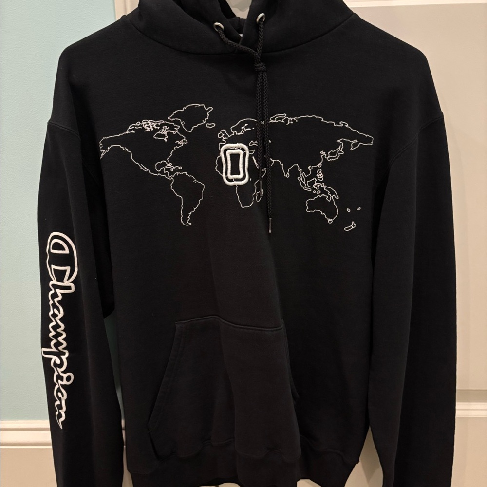 Champion Black Hoodie Overtime Collab with World Map Design